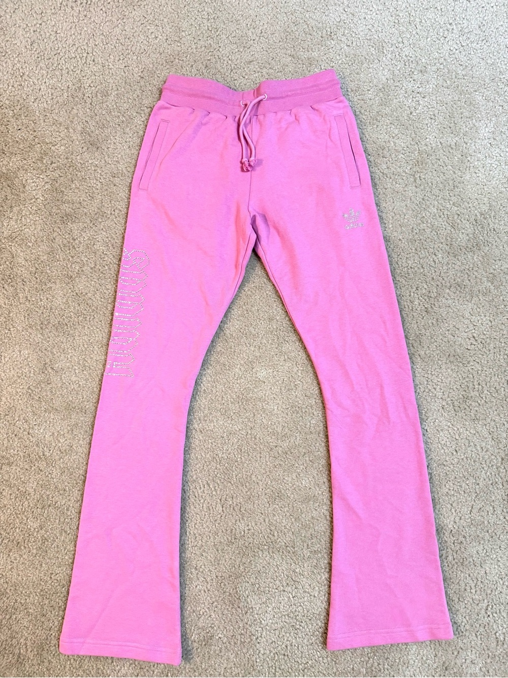 Adidas Pink  Track Sweats with Rhinestone Logo Y2K